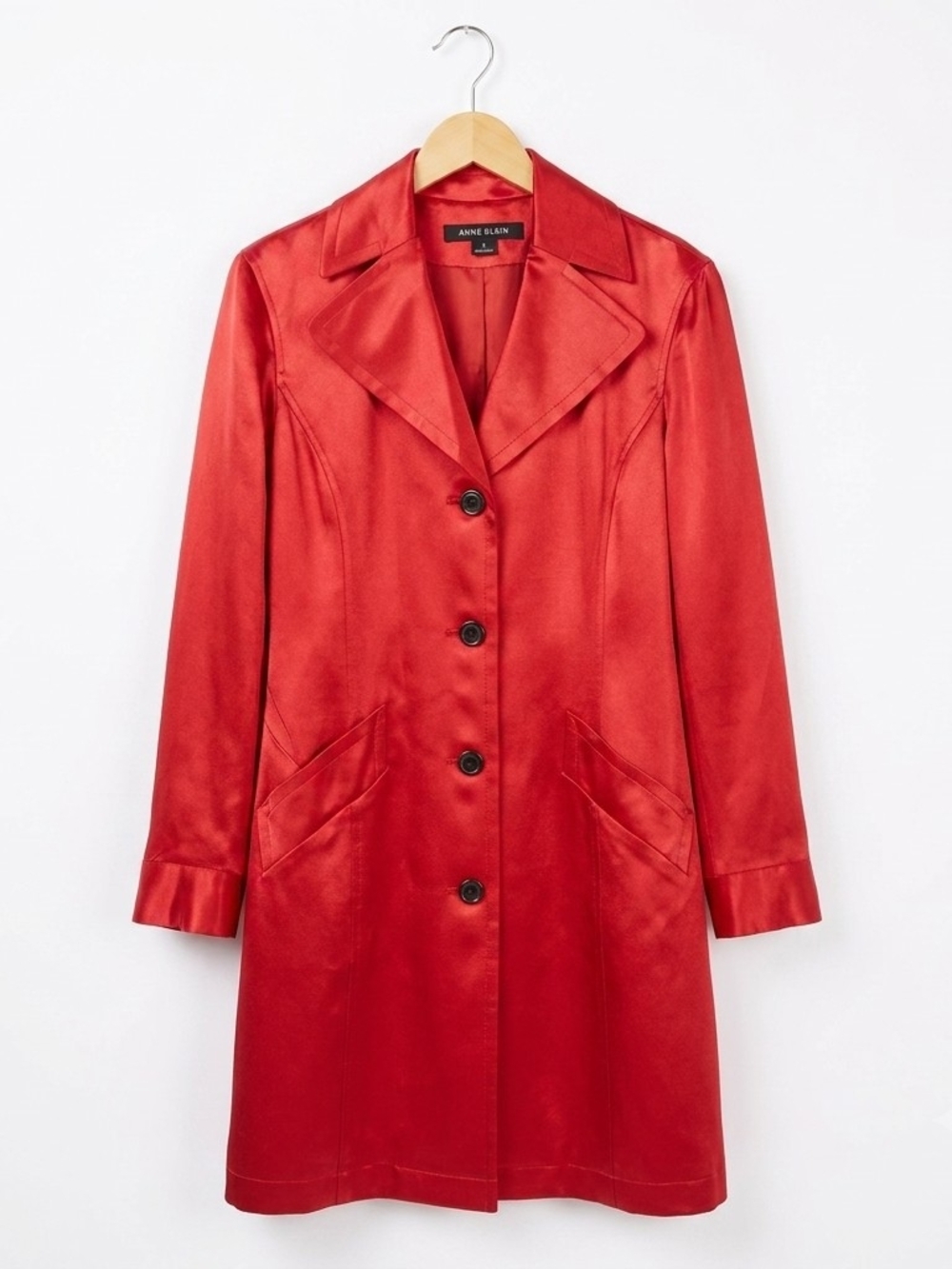 Anne Klein Red Silk Single-Breasted Coat Womens Large #KC